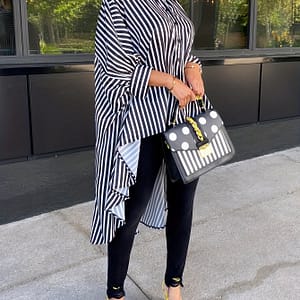 Striped Print High Low Hem Shirt, Casual Long Sleeve Button Up Shirt, Women’s Clothing Blouses Shop Online at Dubai Trades
