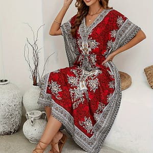 Style Allover Print Cover Up Dress, V Neck Loose Fit Beach Kaftan, Women’s Swimwear & Clothing Clothing Shop Online at Dubai Trades
