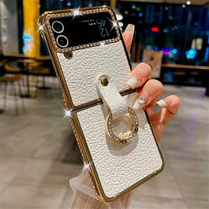 Stylish Glittery Round Ring Leather Phone Case For Galaxy Z Flip 5, Z Flip 6, Z Flip 4, Z Flip 3 5g – Fashionable And Shock-resistant Back Cover Basic Cases Shop Online at Dubai Trades