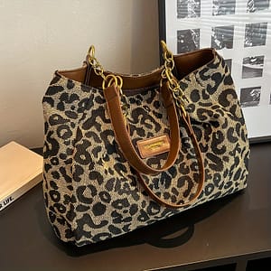 Stylish Leopard Print Canvas Tote Bag – Versatile Shoulder Handbag With Zipper Closure, School, Work, And Shopping, Polyester Lining, , Mixed Colors Clothing, Shoes & Jewelry Shop Online at Dubai Trades