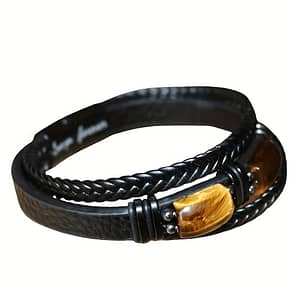 Stylish Men’s Braided Bracelet With Tiger Eye Stone Bead & Black Leather Accents – Funky Natural Gemstone Jewelry For Casual Attire, Tiger Eye Jewelry Bracelets Shop Online at Dubai Trades