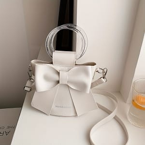 Stylish Women’s Bucket Bag With Detachable Strap And Elegant Bow Accent – Casual Shoulder & Crossbody Purse In Black, White, Pink, , Crossbody Bag | Chic | Sleek Texture Clothing, Shoes & Jewelry Shop Online at Dubai Trades