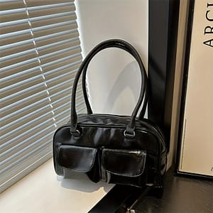Stylish Women’s Retro Shoulder Bag – Large Capacity,, Glossy , Zipper Closure, Solid Color (black/coffee/white/blue), Commuting & Use, Novelty Purse Clothing, Shoes & Jewelry Shop Online at Dubai Trades