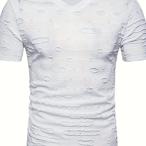 Summer Essential: Men’ Ripped V-neck T-shirt – Casual Short Sleeve, Stretch Fabric, Machine Washable Clothing Shop Online at Dubai Trades