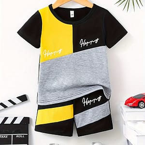 Summer Men”-piece Set With Spliced Letters And Printed Short Sleeves And Shorts Boys Shop Online at Dubai Trades