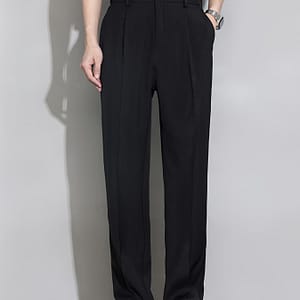 Summer Men’s Casual Straight-leg Suit Pants – 100% Polyester, Non-stretch Woven Fabric, Solid With Pockets, Regular Clothing Shop Online at Dubai Trades 2