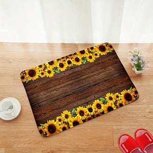 Sunflower And Wood Texture Non-slip Bathroom Floor Mat, Absorbent Shower Carpet, Polyester Rectangular Door Mat For Home Decor Bath Shop Online at Dubai Trades