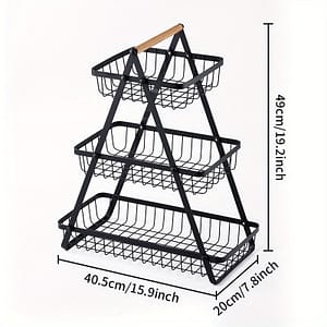 1pc 2/3 Tiers Storage Basket Countertop For Bathroom, Basket Bowl Stand Detachable Metal Wire Basket With Wooden Handle For Bathroom Baskets, Bins & Containers Shop Online at Dubai Trades