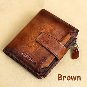 1pc Men’s Genuine Leather Wallet, Vintage Short Multi Function Id Card Holder, Rfid Blocking Billfold Coin Pocket With Zipper, Valentine’s Day Gift For Men Accessories Shop Online at Dubai Trades