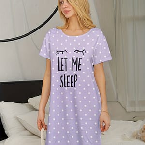 2023 Cute Pink Polka Dot ” Sleep” Women’s Nightgown – Short Sleeve, Round Neck, Soft Polyester & Elastane , Machine Washable Summer Sleep Dress Clothing Shop Online at Dubai Trades