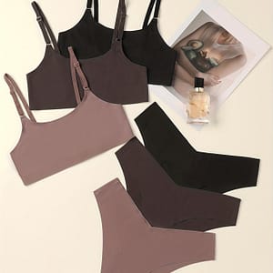 3pcs Simple Solid Bra & Panties, Soft Full Coverage Bra & Seamless Panties Lingerie Set, Women’s Lingerie & Underwear Clothing Shop Online at Dubai Trades