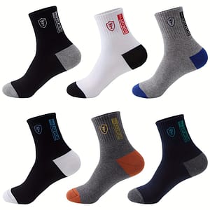 6pcs Lijie Men’s Breathable Crew Socks – Casual With Letter Print, Comfortable Polyester & Spandex , Hand Wash Only, Assorted Colors, Dress Socks| Printed Socks| Socks Clothing Shop Online at Dubai Trades