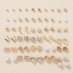 A Set Of 30 Pairs Of Stylish Alloy Heart-shaped Gemstone Letter Earrings. Clothing, Shoes & Jewelry Shop Online at Dubai Trades