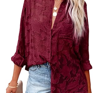 Chiffon V-neck Loose Lapel Blouses, Casual Button Down Long Sleeve Fashion Shirts Tops, Women’s Clothing Blouses Shop Online at Dubai Trades
