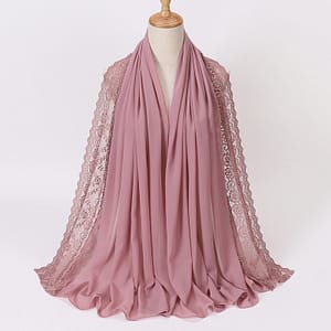 Elegant Pearl Chiffon Lace-trimmed Women’s Hijab Scarf – Breathable, Non-stretch Polyester In Solid Colors | Outdoor Events & Ramadan Accessories Shop Online at Dubai Trades