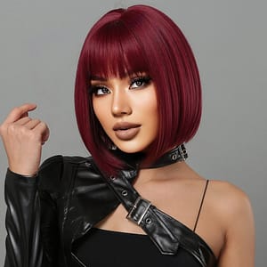 Elegant Short Bob Straight Red Synthetic Bangs Wigs For Women, Fiber, Cap, Beauty & Personal Care Shop Online at Dubai Trades