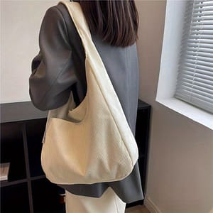 Large Beige Corduroy Tote Bag – Chic , Spacious Shoulder Carry, Snap Closure, Ideal For Use Clothing, Shoes & Jewelry Shop Online at Dubai Trades