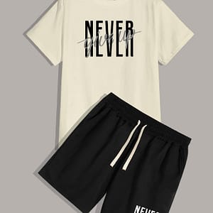 Men’s 2 Pieces Outfits, Round Neck Short Sleeve T-shirt And Drawstring Shorts Set Active Shop Online at Dubai Trades