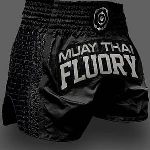 Muay Thai Shorts For Adults – ” Fluory” Design, Black With White Accents, Non-stretch Polyester, Ideal For Boxing & , Hand Washable – Spring/summer Sports Events, Boxing Shorts Boxing Shop Online at Dubai Trades