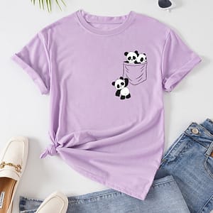Panda Print Crew Neck T-shirt, Cute Short Sleeve T-shirt For , Women’s Clothing Clothing Shop Online at Dubai Trades