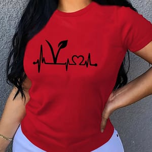 Plant Print Short Sleeve T-shirt, Crew Neck Casual Top For Summer & Spring, Women’s Clothing Clothing Shop Online at Dubai Trades