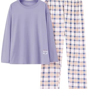 Plus Size Casual Pajamas Set, Women’s Long Sleeve Tee & Plaid Pants Loungewear 2pcs Set, Women Plus Size 2 Piece Set Clothing, Shoes & Jewelry Shop Online at Dubai Trades