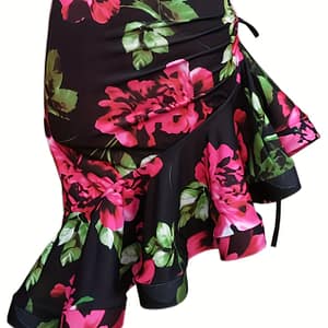 Women’s Activewear: Flower Printed Ruffle Trim Asymmetrical Dance Skirt With Drawstring Hip Wrap For Latin Ballet Performance Clothing Shop Online at Dubai Trades