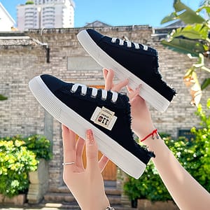 Women’s Classic White Canvas Sneakers – Slip-on Sneakers With Round Toe, Breathable Fabric Upper & Pvc Sole, Versatile Casual Shoes For Casual Attire, Ladies Sneakers Canvas Shoe Shop Online at Dubai Trades