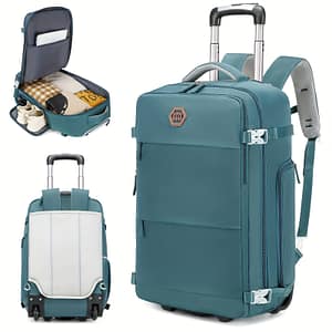 Teal Rolling Backpack With Wheels – 17-inch Laptop Travel Bag, Oxford Fabric, Aluminum Trolley, Multiple Compartments, Umbrella Holder, For Business & College, Lake Blue Clothing, Shoes & Jewelry Shop Online at Dubai Trades