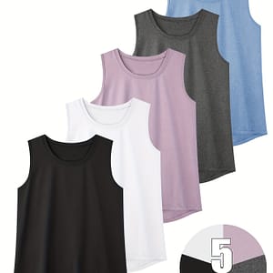 Telaleo 5pcs Women’s Quick-dry Athletic Tank Tops – Breathable, Moisture-wicking Sleeveless Shirts For Running & Fitness Base Layers & Compression Shop Online at Dubai Trades