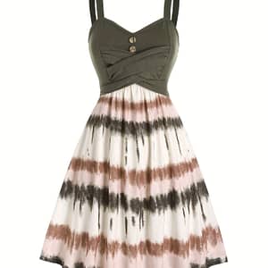 Tie Dye Print Fake Button Dress, Casual Sleeveless Backless For Summer, Women’s Clothing Clothing Shop Online at Dubai Trades