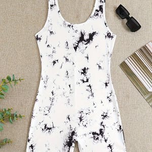 Tie Dye Print Pajama Romper, Round Neck Sleeveless Slim Fit Romper, Women’s Sleepwear Clothing Shop Online at Dubai Trades