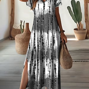 Tie Dye V-neck Dress, Elegant Split Short Sleeve Dress For , Women’s Clothing Clothing Shop Online at Dubai Trades