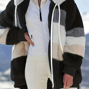 Trendy European And American Autumn And Winter Oversized Color- Plush Zip-up Hooded Jacket For Women [other Mountain Orientation] Clothing Shop Online at Dubai Trades