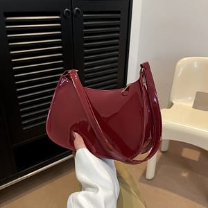 Trendy Glossy Shoulder Bag, Women Patent Pu Leather Handbag, Simple Solid Color Underarm Purse Clothing, Shoes & Jewelry Shop Online at Dubai Trades
