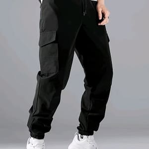 Trendy Solid Cargo Pants, Men’s Multi Flap Pocket Drawstring Trousers, Loose Casual Outdoor Pants, Men’s Work Pants Outdoors Streetwear Hip Hop Style Asian Shop Online at Dubai Trades