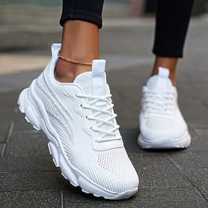 Trendy Solid Color Mesh Breathable Outdoor Sneakers, Wear Resistance Non Slip Flying Woven Shoes, Casual Lightweight Sports Running Shoes Athletic Shop Online at Dubai Trades