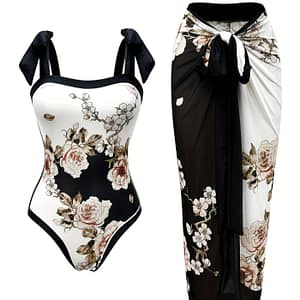Trendy Trade One-piece Swimsuit With Sun Protection, Featuring A Floral Print And A Stylish Sheer Skirt, The Beach. Clothing Shop Online at Dubai Trades