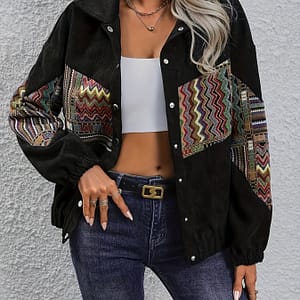 Tribal Print Button Front Coat, Casual Long Sleeve Jacket For Spring & Fall, Women’s Clothing Blouses Shop Online at Dubai Trades