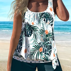 Tropical Print Scoop Neck Knot Side Top & Shorts 2 Piece Set Tankini Swimsuits, Women’s Swimwear & Clothing Clothing Shop Online at Dubai Trades