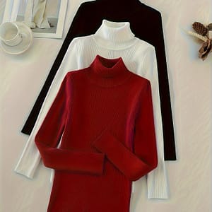 Turtleneck 3 Packs Knitted Pullover Sweater, Casual Solid Color Long Sleeve Sweater For Fall & Winter, Women’s Clothing Clothing Shop Online at Dubai Trades