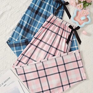 Two-pack Plaid Trousers, Pink And Blue Color Blocking, Waistband, , Casual Pajama Pants Clothing, Shoes & Jewelry Shop Online at Dubai Trades