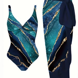 Two-piece Set Of Ocean Print Bodysuit And Wrap Skirt In Twist Style Clothing Shop Online at Dubai Trades