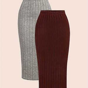Two-piece Set Of Solid Color Ribbed Knit Pencil Skirt Clothing Shop Online at Dubai Trades