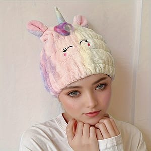 Ultra–dry Hair For Women – Cute Unicorn Design, , No Blow Drying Required, Polyester, Modern Pastel Colors With Embroidery, Hair Towel Wrap Bath Shop Online at Dubai Trades