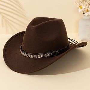 Unisex Fashionable Hat, 100% Polyester Felt Western Cowboy Hat, With Vintage Belt Detail Accessories Shop Online at Dubai Trades