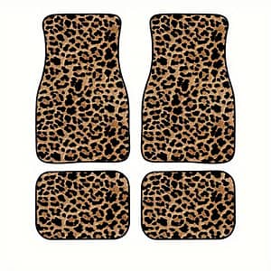Universal Fit Leopard Print Car Floor Mats, 4pc Set, Polyester Fiber, Non-slip Automotive Front & Rear Floor Mats Automotive Shop Online at Dubai Trades