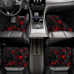 Universal Fit Red Grid Pattern Car Floor Mats, 4-piece Set, Non-slip & Stain-resistant Polyester Fiber Mats For Front & Rear, Interior Protection & Decoration Automotive Shop Online at Dubai Trades