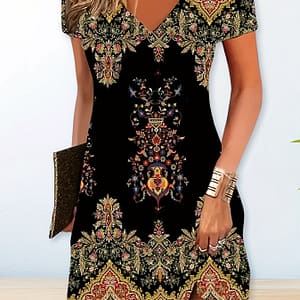 V Neck Dress, Vintage Short Sleeve Dress For , Women’s Clothing Clothing Shop Online at Dubai Trades