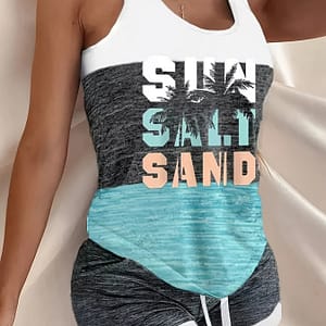 Vacation-themed Vest With A Printed Coconut Tree Set Clothing Shop Online at Dubai Trades